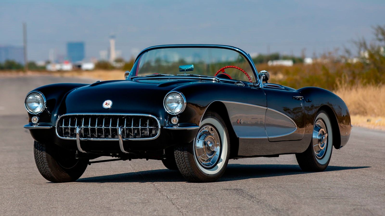 A parked 1957 Chevy Corvette Convertible