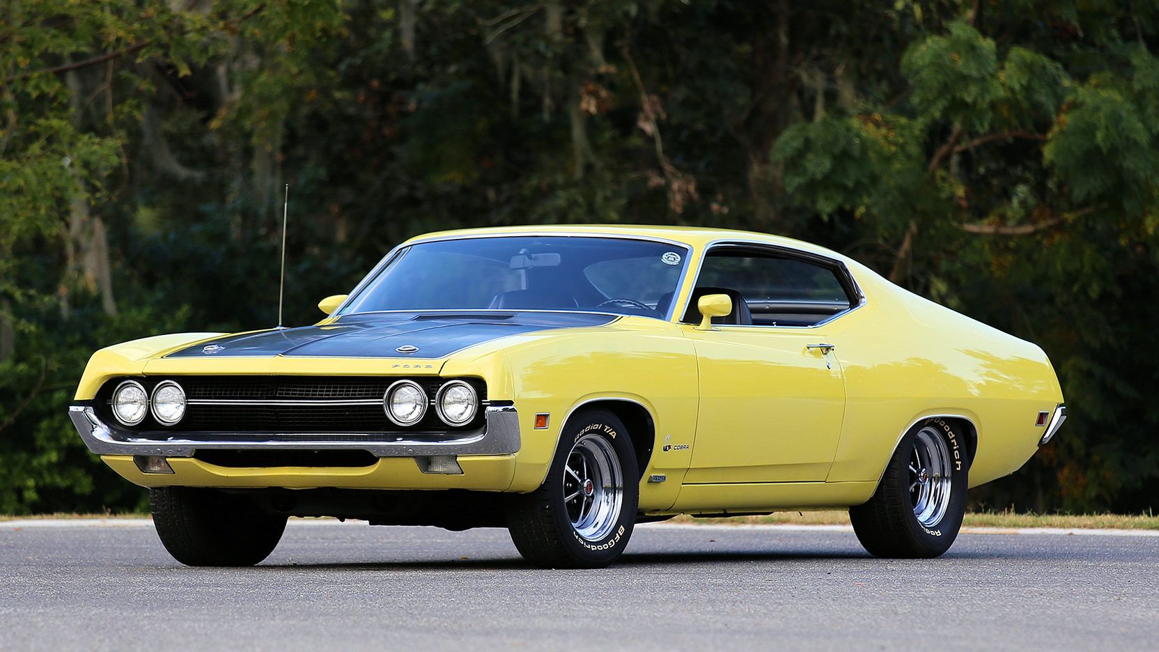 A parked 1970 Ford Torino Cobra